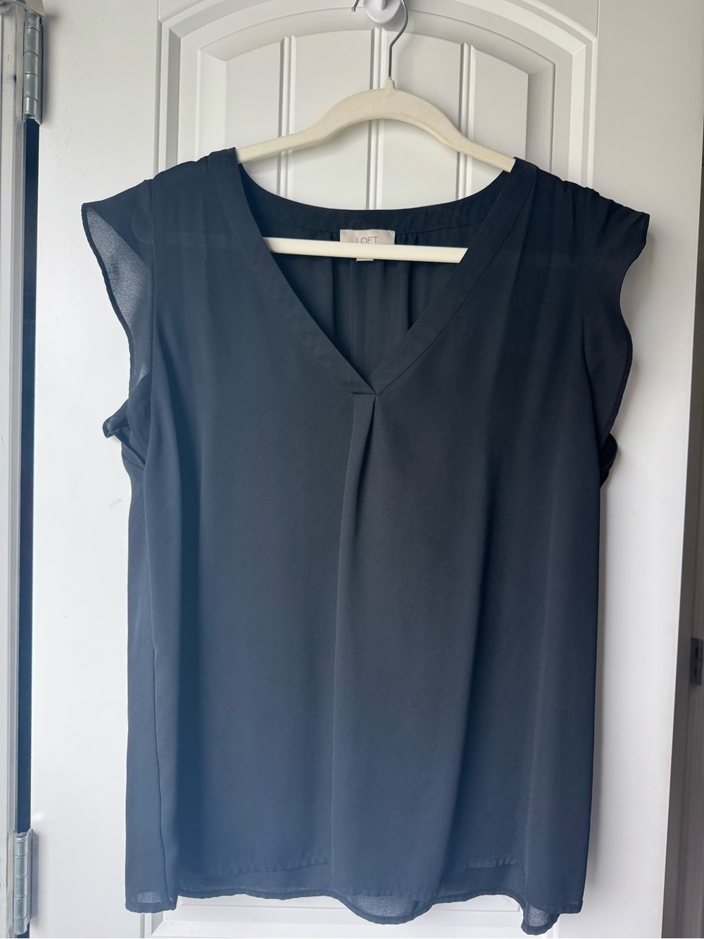 LOFT Black V-Neck Cap-Sleeve Blouse